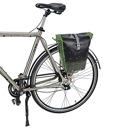 VAUDE Aqua Back Print Single – Alforja para bicicleta – Una bolsa para bici adaptable a la carga e impermeable – Negro (Black / Green), Talla Única