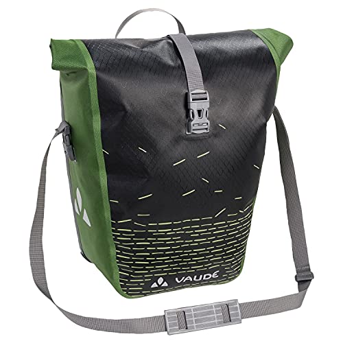 VAUDE Aqua Back Print Single – Alforja para bicicleta – Una bolsa para bici adaptable a la carga e impermeable – Negro (Black / Green), Talla Única