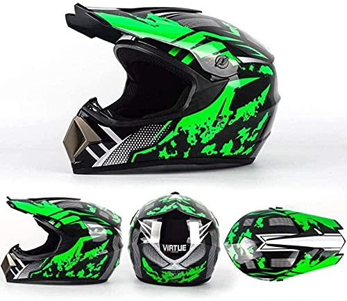 Vbnmda Casco de Motocicleta Conjunto Cruzado Verde Auricular Verde con 4 Piezas Gafas de Motocross Cross Cross Cross Child Headset Motocicleta Bike Auriculares BMX Enduro Descenso Off Road MTB-SG