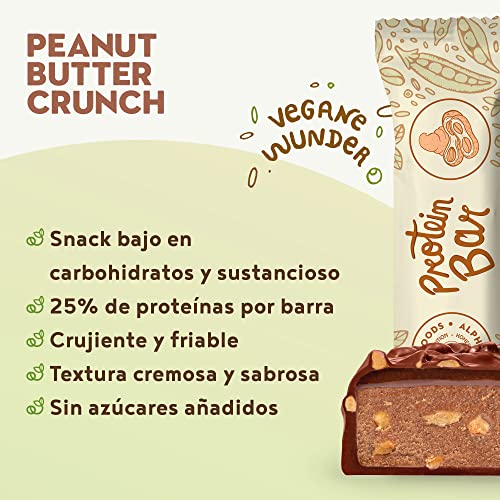 Vegan protein barritas - PEANUT BUTTER CRUNCH - 15 Barras proteínas veganas sin azúcares añadidos, alto en proteínas, bajo en carbohidratos