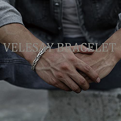 VELESAY Pulsera de Plata Trenzado Cuff Mujer Pulsera Vikinga Hombre Ajustable Joyería