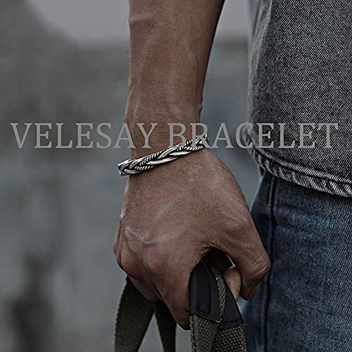 VELESAY Pulsera de Plata Trenzado Cuff Mujer Pulsera Vikinga Hombre Ajustable Joyería