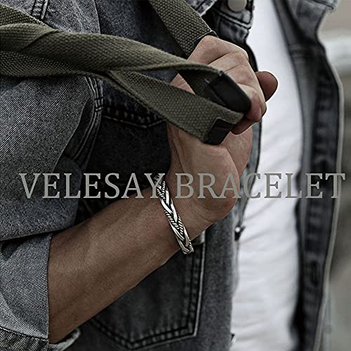 VELESAY Pulsera de Plata Trenzado Cuff Mujer Pulsera Vikinga Hombre Ajustable Joyería