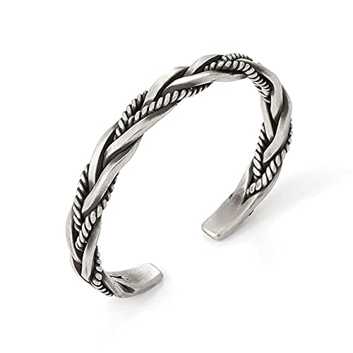 VELESAY Pulsera de Plata Trenzado Cuff Mujer Pulsera Vikinga Hombre Ajustable Joyería