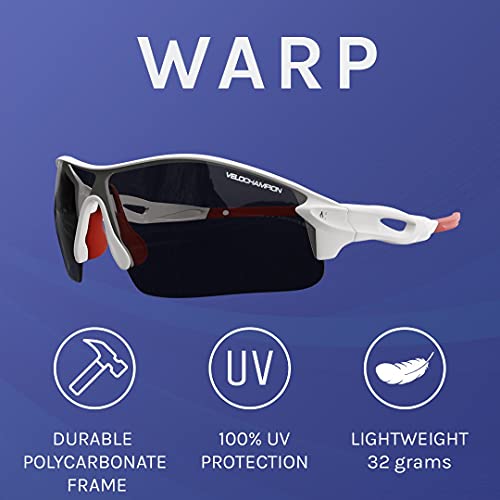 Velochampion Warp Ciclismo Conducción Mtb Gafas de Sol Híbridas Correr Gafas Deportivas Protección Uv400 y 2 Lentes de Repuesto Incluidos (Blanco)