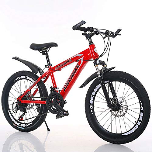 Velocidad Variable Sport Bike,Acero De Alto Carbono,20''22''24''26''Bicicleta,con Guardabarros Frenos De Doble Disco,Suspensión Completa,Bicicleta De Montaña para Hombres Y Mujeres-Rojo 20inch