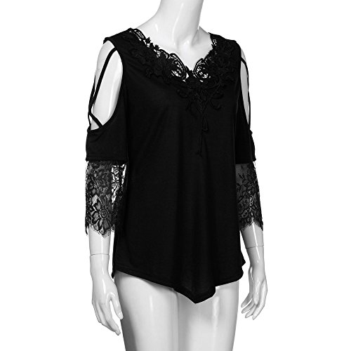 VEMOW Tops Mujer Tallas Grandes Moda para Mujer Camiseta de Manga Corta Chaleco con Cuello en v Remache Blusa(V Negro,4XL)