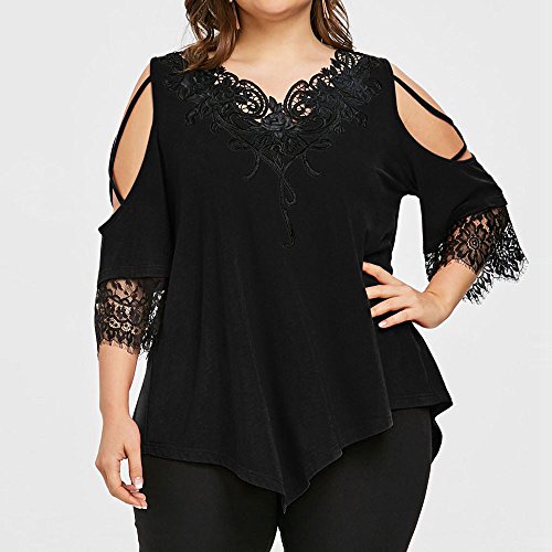 VEMOW Tops Mujer Tallas Grandes Moda para Mujer Camiseta de Manga Corta Chaleco con Cuello en v Remache Blusa(V Negro,4XL)