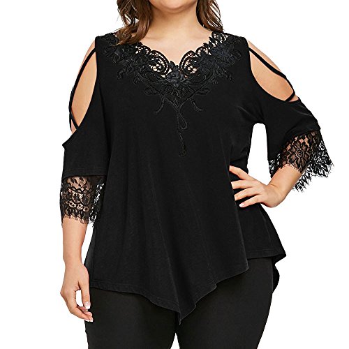 VEMOW Tops Mujer Tallas Grandes Moda para Mujer Camiseta de Manga Corta Chaleco con Cuello en v Remache Blusa(V Negro,4XL)