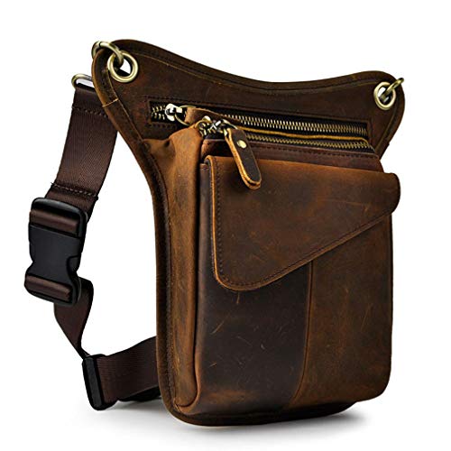 Vendimia Bolsa de Piel Pierna Gota para Hombres Mujeres Bolso de Cintura Riñonera vago multifunción Militar táctico Motocicleta Ciclista Ciclista Senderismo Deportes Camping Montar Marrón Oscuro