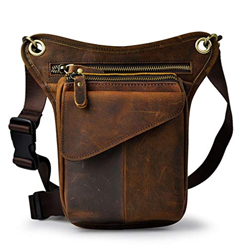 Vendimia Bolsa de Piel Pierna Gota para Hombres Mujeres Bolso de Cintura Riñonera vago multifunción Militar táctico Motocicleta Ciclista Ciclista Senderismo Deportes Camping Montar Marrón Oscuro