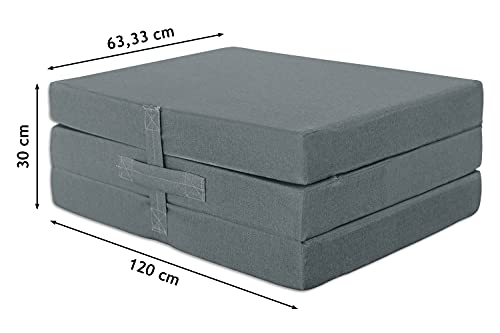Ventadecolchones - Colchón Plegable con Cierre y Asa 120 cm x 190 cm x 10 cm con Espuma en Densidad 25kg/m3 (extrafirme) en Loneta Premium Gris