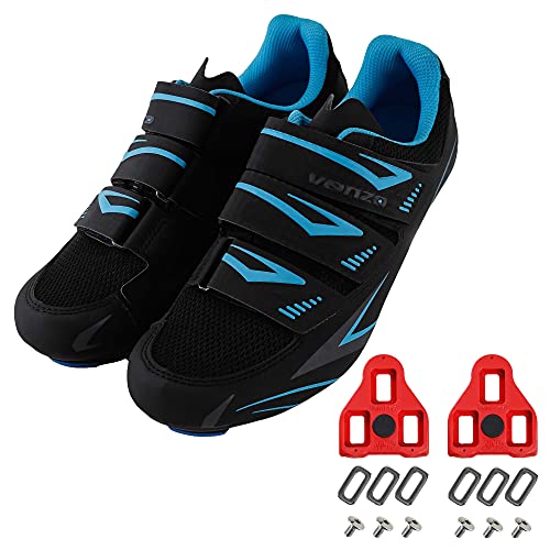 Venzo Zapatillas de ciclismo para mujer, compatibles con Peloton Shimano SPD & Look ARC Delta, perfectas para interiores y carreras de carretera, bicicletas de ejercicio en interiores, color azul 41