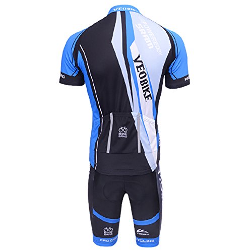 VEOBIKE Conjunto de maillot de manga corta para hombre, camiseta de ciclismo para hombre, transpirable, secado rápido, talla M, color azul y blanco