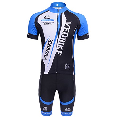 VEOBIKE Conjunto de maillot de manga corta para hombre, camiseta de ciclismo para hombre, transpirable, secado rápido, talla M, color azul y blanco