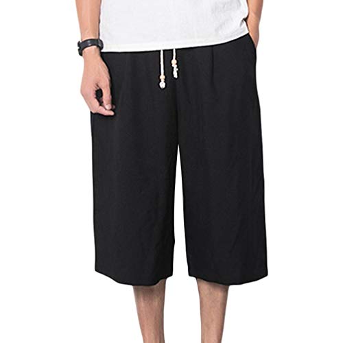 Verano De Los 4 Baggy Pantalones 3 Hombres Cortos Mode De Marca De Capri Algodón Lino Pierna Ancha Cintura Elástica Cordón Tres Cuartos 3 4 Pantalones Cortos Ocasionales Bermudas