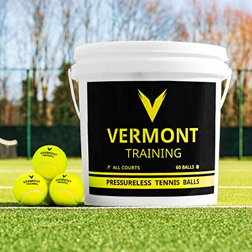 Vermont Pelotas de Tenis para Entrenamientos | Pelotas Sin Presión (Cubo de 60 Pelotas)