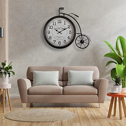 Versa Bicicleta Reloj de Pared Silencioso Decorativo para la Cocina, el Salón, el Comedor o la Habitación, Medidas (Al x L x An) 60 x 6 x 50 cm, Metal, Color Marrón y blanco