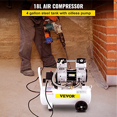 VEVR Compresor de Aire 1500 W 220 V Compresor Silencioso con Tanque 18 L Compresor de Aire sin Aceite 8 Bar/115 PSI Compresor de Aire 220 L/min Portátil 1440 RPM 7,9 CFM para Herramienta Neumática