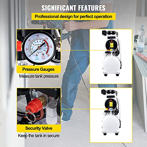 VEVR Compresor de Aire 1500 W 220 V Compresor Silencioso con Tanque 18 L Compresor de Aire sin Aceite 8 Bar/115 PSI Compresor de Aire 220 L/min Portátil 1440 RPM 7,9 CFM para Herramienta Neumática