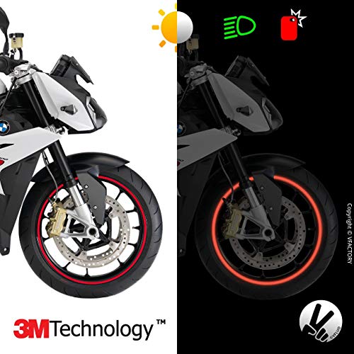 VFLUO Circular™, Kit de Cintas, Rayas Retro Reflectantes para Llantas de Moto (1 Rueda), 3M Technology™, Anchura Normal : 7mm, Rojo