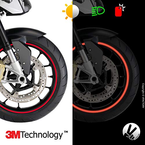VFLUO Circular™, Kit de Cintas, Rayas Retro Reflectantes para Llantas de Moto (1 Rueda), 3M Technology™, Anchura Normal : 7mm, Rojo
