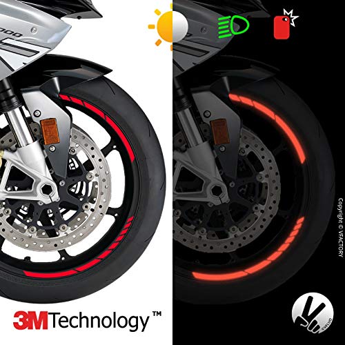 VFLUO GP Design, (Paquete de 2) Kit de Cintas, Rayas Retro Reflectantes para Llantas de Moto (1 Rueda), 3M Technology, Anchura Normal : 10mm, Rojo