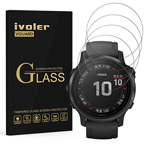 VGUARD 4 Piezas Protector de Pantalla para Garmin Fenix 6S Solar y Fenix 6S Pro y Sapphire y Solar Editions 42mm, Cristal Vidrio Templado Premium, 9H Dureza, Antiarañazos, Sin Burbujas