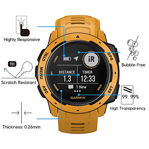 VGUARD 4 Piezas Protector de Pantalla para Garmin Instinct/Garmin Instinct Solar/Garmin Instinct Tactical Edition, Cristal Vidrio Templado Premium