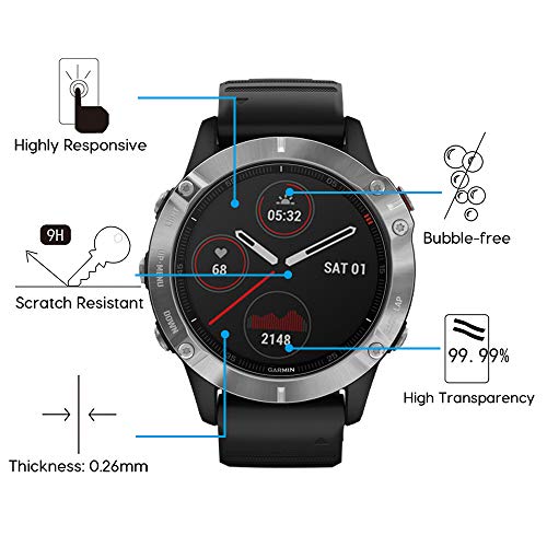 VGUARD 4 Piezas Protector de Pantalla para Samsung Galaxy Watch 4 40mm / Garmin Fenix 6 / Solar/Fenix 6 Pro/Sapphire/Solar Editions 47mm / Garmin Vivomove HR, Cristal Vidrio Templado Premium