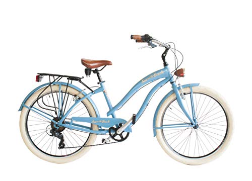 Via Veneto 26"; Sun on The Beach Cruiser Bicicleta Azul Retro Vintage Bici Mujer - Airbici