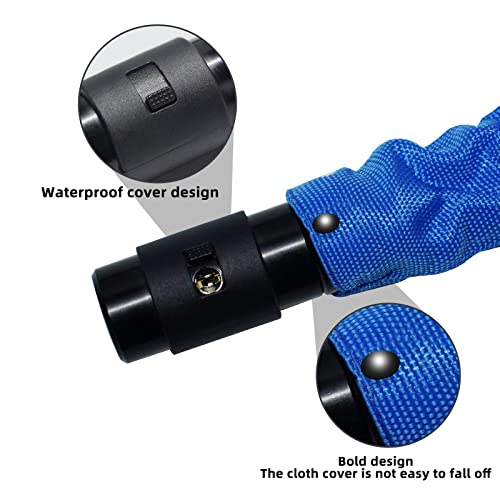 VICKSONGS Candado Bicicleta, 85cm 8mm 1120g Candado de Bicicleta con Llaves , Antirrobo Candado de Cadena Rotación de 360 Grados con Tapa Impermeable, Cadena de Bloqueo Alta Seguridad (Azul)