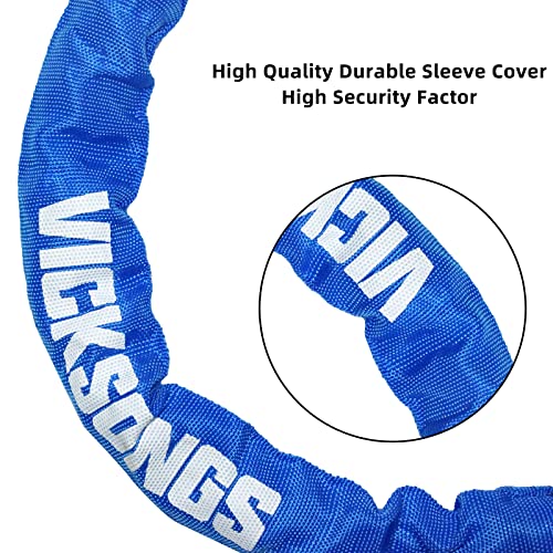 VICKSONGS Candado Bicicleta, 85cm 8mm 1120g Candado de Bicicleta con Llaves , Antirrobo Candado de Cadena Rotación de 360 Grados con Tapa Impermeable, Cadena de Bloqueo Alta Seguridad (Azul)