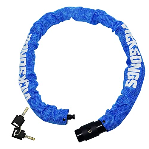 VICKSONGS Candado Bicicleta, 85cm 8mm 1120g Candado de Bicicleta con Llaves , Antirrobo Candado de Cadena Rotación de 360 Grados con Tapa Impermeable, Cadena de Bloqueo Alta Seguridad (Azul)