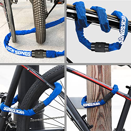 VICKSONGS Candado Bicicleta, 85cm 8mm 1120g Candado de Bicicleta con Llaves , Antirrobo Candado de Cadena Rotación de 360 Grados con Tapa Impermeable, Cadena de Bloqueo Alta Seguridad (Azul)