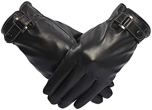 VICSPORT Guantes de Cuero con Mensaje de Texto y Pantalla táctil para Hombres Guantes Suaves Negros cálidos de Invierno Forro de Cachemir