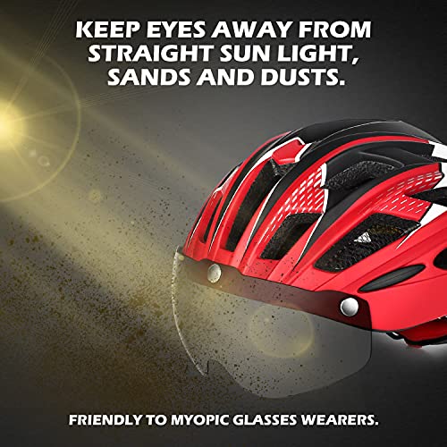 VICTGAOL Casco Bicicleta Helmet Bici Ciclismo para Adulto con Luz Trasera LED Visera Extraíble Hombres Mujeres Adultos de Bicicleta para Montar (Rojo)