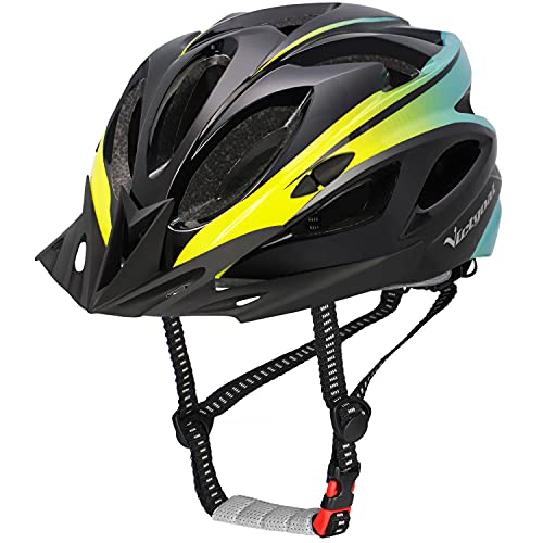 VICTGOAL Casco Bicicleta Adulto Casco de Montaña Luz LED con Visera de Seguridad Extraíbles para Hombre Mujer 57-61 CM (Negro Cian)