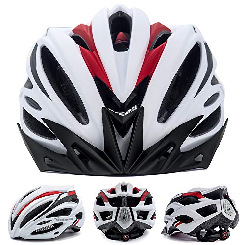 VICTGOAL Casco Bicicleta Adulto Unisexo para Ciclismo MTB Road Race Montaña Casco con Luz Trasera LED Visera Extraíble Hombres Mujeres Adultos Casco (Blanco)