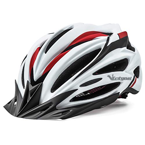 VICTGOAL Casco Bicicleta Adulto Unisexo para Ciclismo MTB Road Race Montaña Casco con Luz Trasera LED Visera Extraíble Hombres Mujeres Adultos Casco (Blanco)