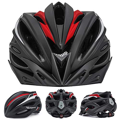 VICTGOAL Casco Bicicleta Adulto Unisexo para Ciclismo MTB Road Race Montaña Casco con Luz Trasera LED Visera Extraíble Hombres Mujeres Adultos Casco (Negro Rojo)