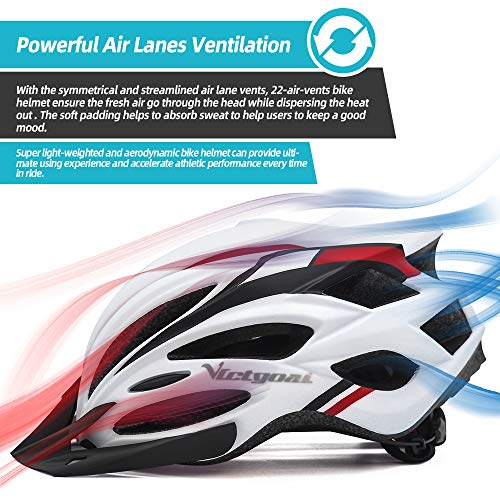 VICTGOAL Casco Bicicleta Adulto Unisexo para Ciclismo MTB Road Race Montaña Casco con Luz Trasera LED Visera Extraíble Hombres Mujeres Adultos Casco (Blanco)