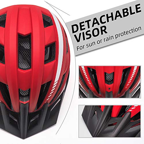 VICTGOAL Casco Bicicleta Casco de MTB con Gafas de Seguridad Magnéticas Extraíbles Visor Desmontable Casco Ligero para Adultos (Rojo)