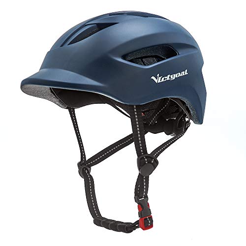 VICTGOAL Casco de Bicicleta para Hombres Mujeres, Viajero Urbano con Luz LED y Correas Reflectantes Casco de Protector Ultraligero Seguridad Casco de Ciclismo (Armada)