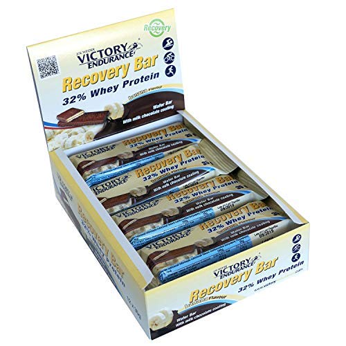 VICTORY ENDURANCE Recovery Bar Sabor Plátano. Barrita recuperadora con 32% de proteína (12x35 g). Barquillo recubierto de chocolate.