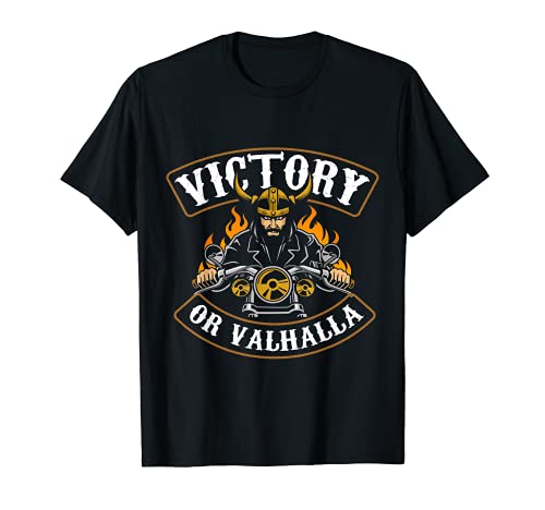 Victory Or Valhalla Motocicleta Biker Viking Riding Vintage Camiseta