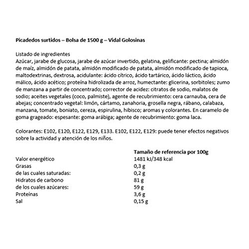 Vidal Golosinas Dedos Pica Surtidos. Caramelo de Goma con Sabor Pica, Colores Rosa, Amarillo, Naranja y Verde, Mezcla Frutas, Bolsa 1,5 Kg (101),