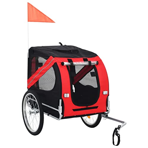 vidaXL Remolque Bicicleta Perros Impermeable Plegable Capa Lluvia Bandera Reflectores Carrito Transporte Mascota Transportín Universal Bici Rojo Negro