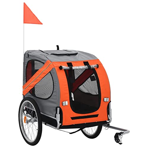 vidaXL Remolque de Bicicleta para Perros Naranja y Gris