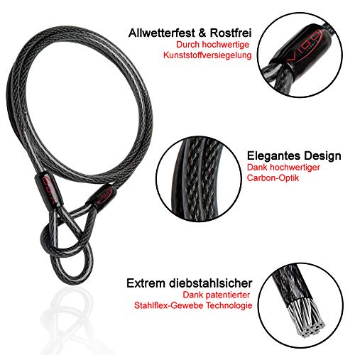 Vigo Sports Armour Cable de Acero con Ojales [2m] - Cable de Bloqueo antirrobo Resistente a la Intemperie y al óxido para Uso en Exteriores
